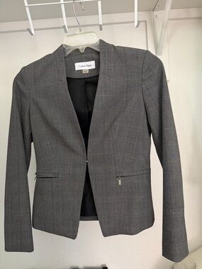 Calvin Klein Gray Collarless Zip-Front Blazer